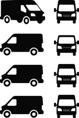 Fototapeta premium Delivery Cargo Van Silhouette Set with Front and Side Views, Commercial Transport Vehicle Icons for Logistics, Shipping, Courier Service, and Transportation Design Illustration