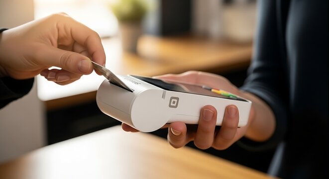 Contactless Payment with Credit Card at Counter.