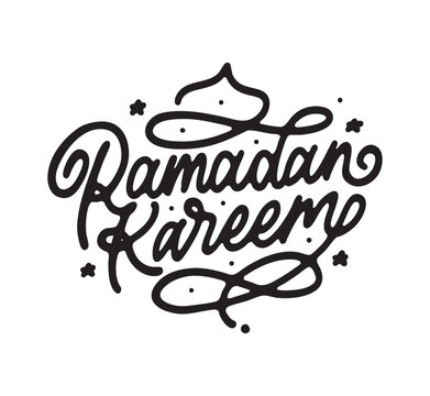 Lettering Ramadan Kareem with Mosque Illustration in Black Color on White Background, Perfect for Poster, Banners, greetings Card and etc
