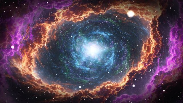 Animated cosmic vortex swirling in deep space with dazzling stars, colorful galaxies, and mesmerizing motion for an epic astronomical visual experience.
