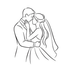 couple line drawing married,bridal couple
