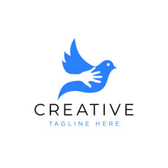 Fototapeta premium Minimal bird logo combined with hands inside symbolizing freedom, care, and creative branding.