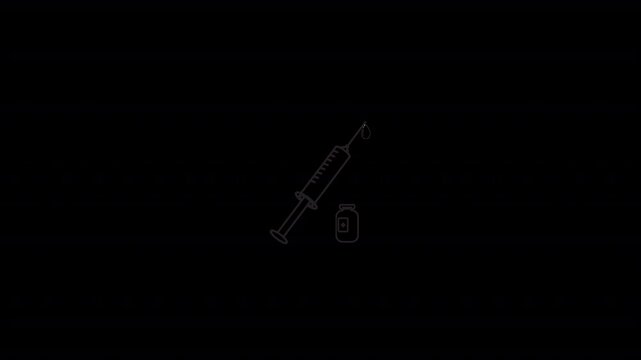 Animated syringe and medicine ampoule, dynamic motion, highlighting medical tools for healthcare, pharmaceutical, and clinical in alpha channel