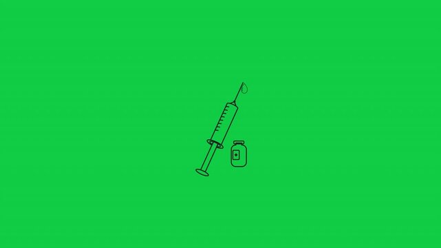 Animated syringe and medicine ampoule, dynamic line motion, highlighting medical tools for healthcare, pharmaceutical, and clinical on green screen background