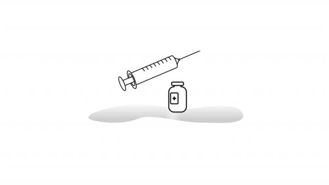 Animated syringe and medicine ampoule, dynamic motion, highlighting medical tools for healthcare, pharmaceutical, and clinical