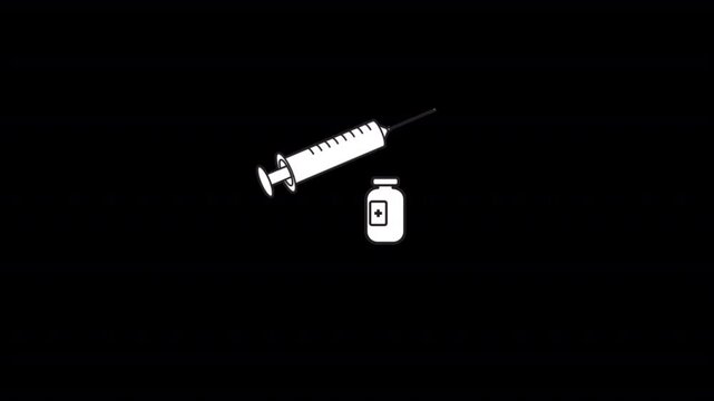 Animated syringe and medicine ampoule, dynamic motion, highlighting medical tools for healthcare, pharmaceutical, and clinical in alpha channel
