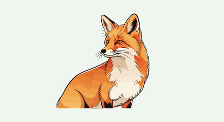 Fototapeta premium Illustration of a red fox with orange fur and white chest.