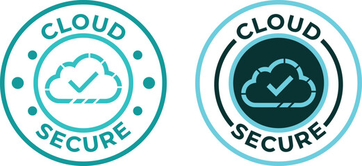 Obraz premium Cloud Secure Badge Set with Protected Cloud and Check Mark Symbol in Circular Seal Design, Modern Cybersecurity Label Collection for Data Protection, Secure Hosting, SaaS Platforms and Trusted Technol