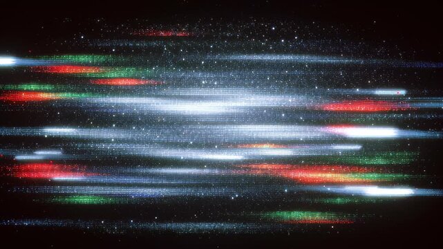 Noise glitch television distortion malfunction disruption disconnected compression black background footage error hacking computer laptop damaged screen luminous streaks motion blur create abstract