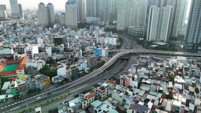 Ho Chi Minh City seen from above - streets lined with many densely populated houses