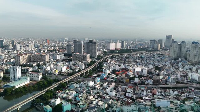 A panoramic view of Ho Chi Minh City with its densely packed buildings, seen from above
