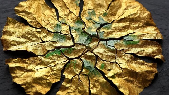 Abstract luxury texture background with aged gold leaf and emerald patina