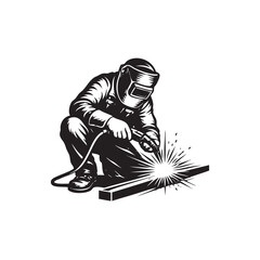 welder welding the metal, sitting position