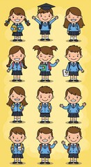 笑顔いっぱい！手描き風スクールキッズイラスト集