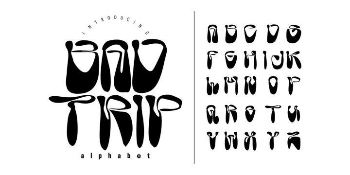 BadTrip: A bold, liquified psychedelic display font with wavy, trippy distortion for modern streetwear and edgy posters.