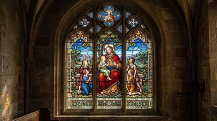 Obraz premium Christ with children stained glass church window