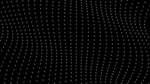 A grid of small white 'X' characters fluctuating in a rhythmic, wave-like motion across a black screen.