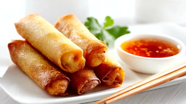 Crispy spring rolls served with dipping sauce