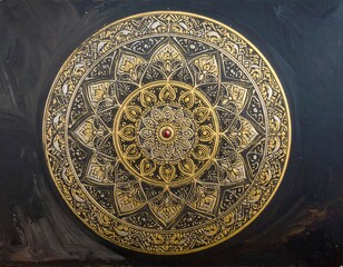 Fototapeta premium A black background with a gold mandala design
