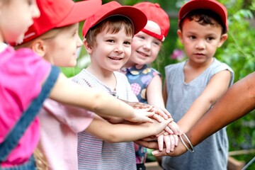 Children teamwork outdoor fun