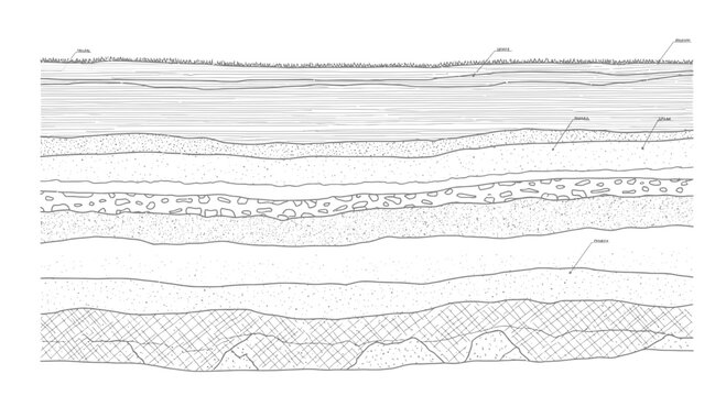 Geological cross-section showing soil layers, rock strata, and sedimentary deposits