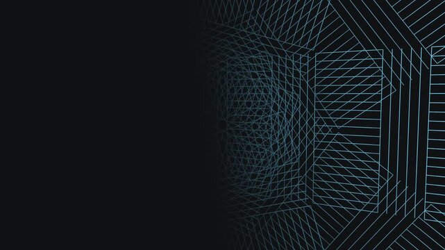 Intricate, geometric teal lines forming a complex, mandala-like spherical structure that slowly slides across a dark, moody gradient.