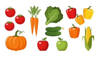 Fototapeta premium Organic Farm Produce Set with Vegetables and Fruits Healthy Food Vector Collection