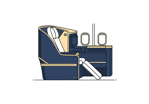 Luxury Airplane First Class Seat Interior View With Window Tray Table And Entertainment Screen For Travel Business Comfort