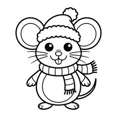 Fototapeta premium A charming black and white illustration of a winter mouse character