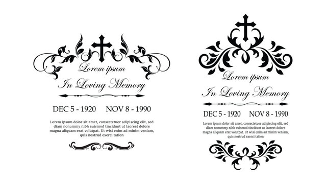 Funeral Memorial Card Template with Cross and Floral Ornament In Loving Memory Design