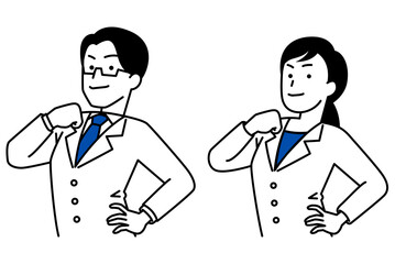 胸を張る医師の男女　セット