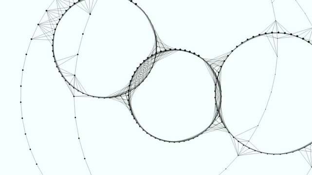 A clean, minimalist animation of interlocking thin-line circles and nodes resembling a delicate ink architectural sketch.