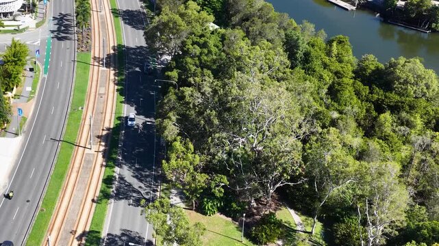 Aerial View of Gold Coast Highway and Nerang River in Queensland