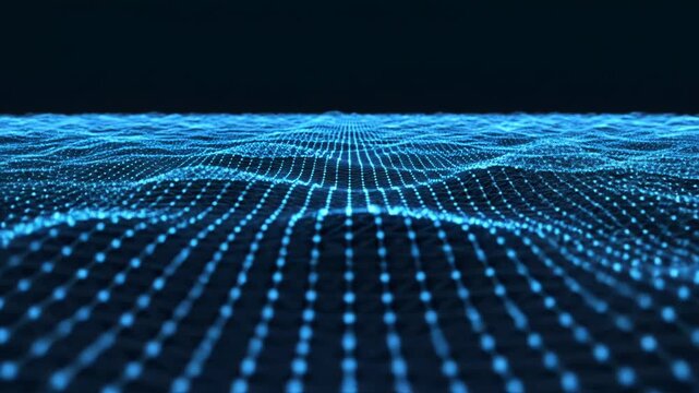 Abstract digital data wave pattern with glowing blue dots