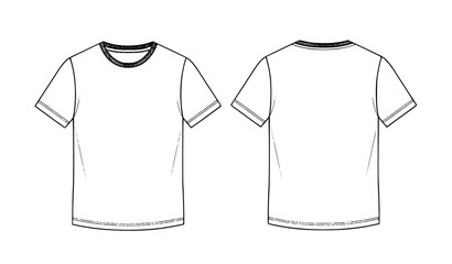 Naklejka premium Black short sleeve T shirt technical flat sketch vector with front and back view apparel design template isolated on white background