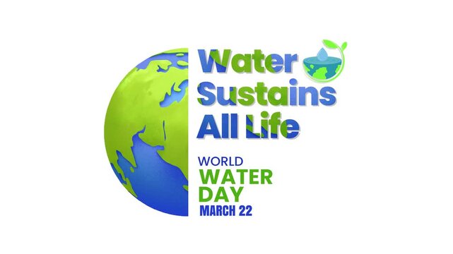 World Water Day 4K video animation, March 22nd World Water Day animated video concept with white background