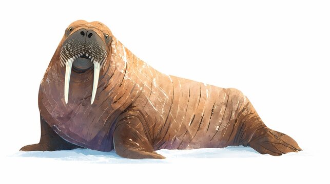 Majestic Walrus with Prominent Tusks Resting on Ice.