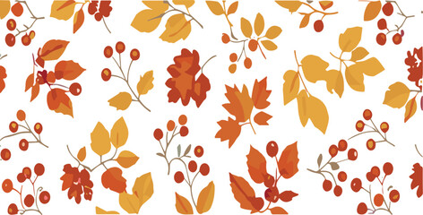 Autumn leaves and berries botanical vector set with fall foliage branches in warm orange seasonal nature colors