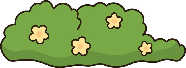 Cute Green Bush With Small Yellow Flowers Cartoon Minimalist Style