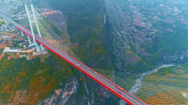 Beipanjiang Bridge Aerial View Over Deep Canyon