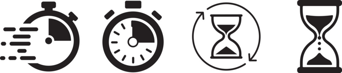 Black and white icons of time and speed measurement tools