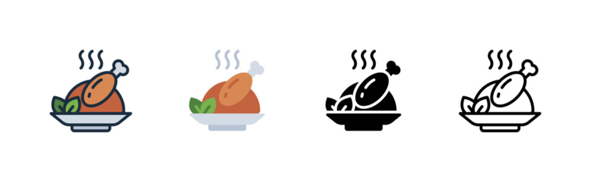 roasted chicken icon. cooked poultry meal. food serving. restaurant dish. various style icon design. vector illustration