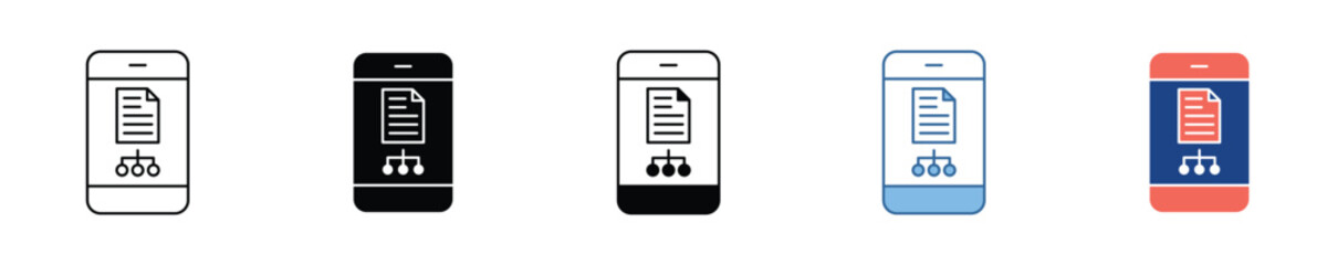 Digital file sharing and data transfer concept on a mobile phone icon set, illustrating secure network connectivity for documents and information exchange on a handheld device © Suwartika