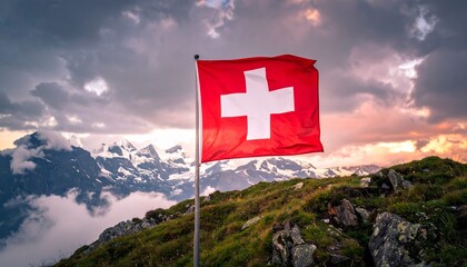 Switzerland Flag Waving National Symbol of Switzerland