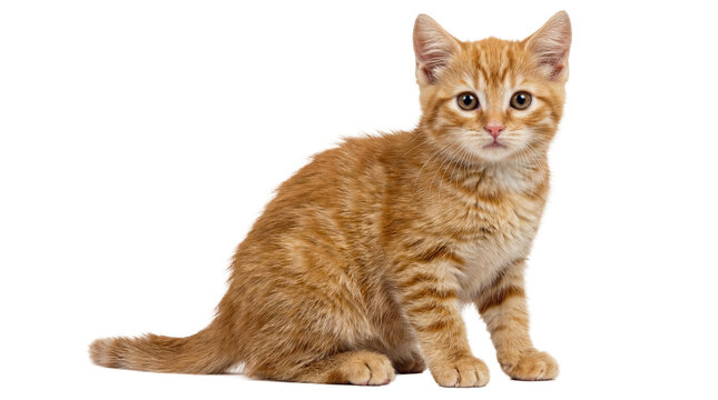 a fluffy ginger kitten sits elegantly on a transparent background, perfect for graphic design projects needing a cute and isolated feline subject.