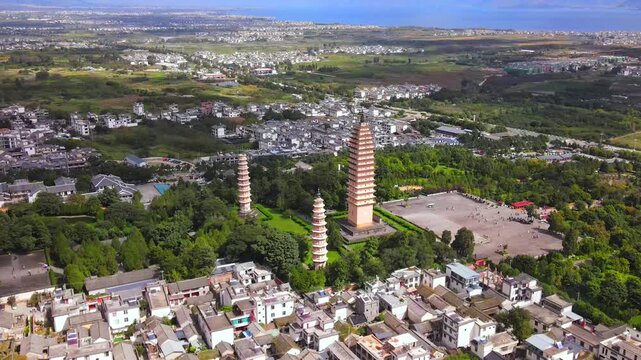 Three Pagodas Dali Aerial View with Surrounding City Landscape
