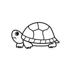 Fototapeta premium Cute smiling turtle cartoon illustration, simple black line art reptile character isolated on transparent background for animal icon logo sticker