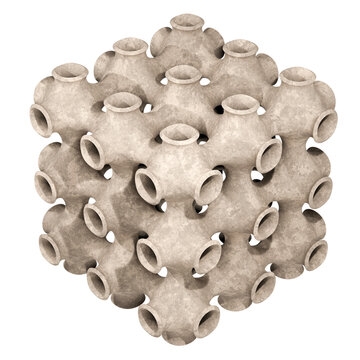 3d render of a schwarz p minimal surface with a clay texture isolated on black background.
