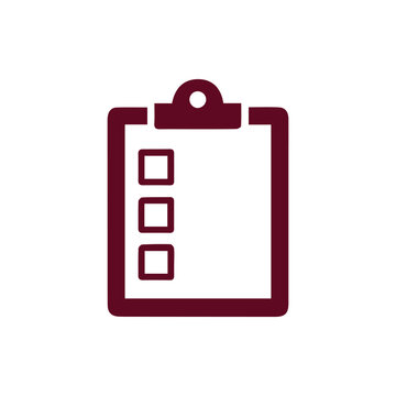 Simple Maroon Clipboard Checklist Vector Icon for Your Next Project