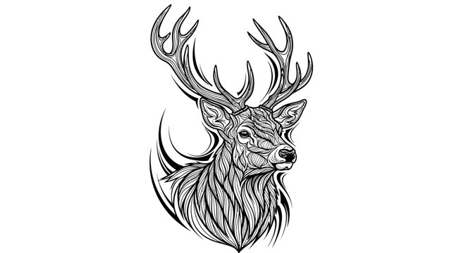 Intricate deer illustration with detailed antlers isolated on white background